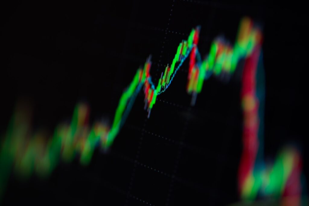 Close-up LED charts and summary info for making stock trading graph