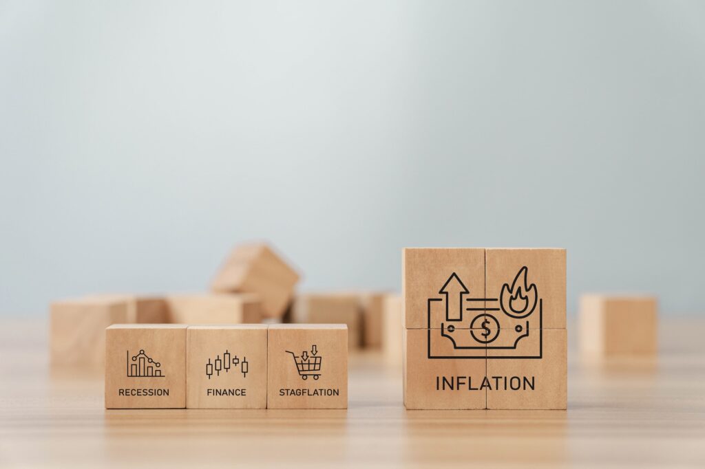 wooden block with inflation icon ideas for the Fed consider raising the interest rate world economic
