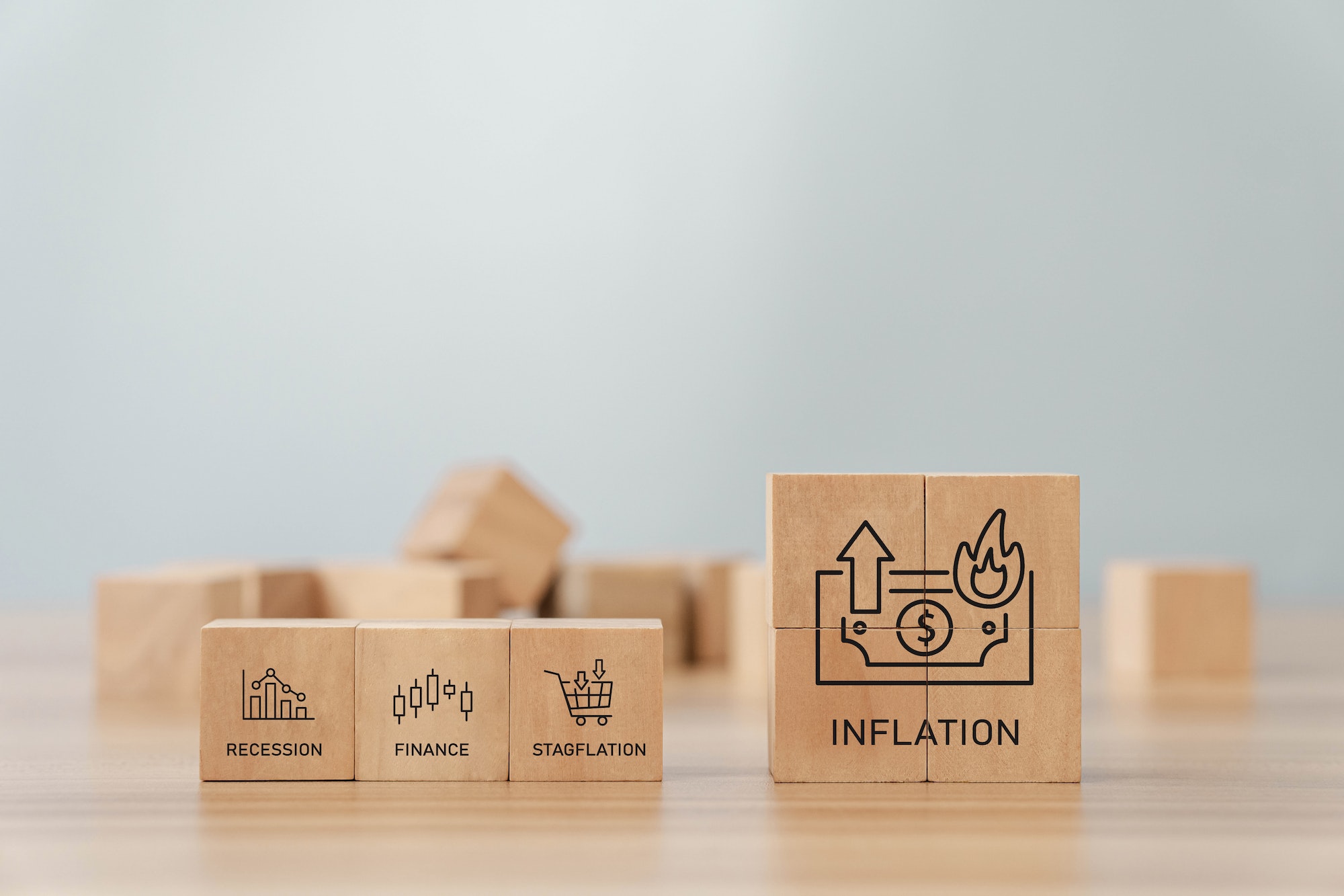 wooden block with inflation icon ideas for the Fed consider raising the interest rate world economic