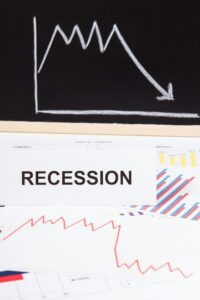 Inscription recessions and downward graphs representing financial crisis caused by coronavirus