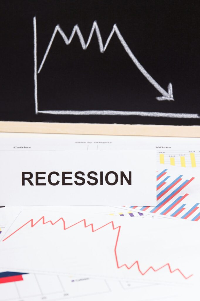 Inscription recessions and downward graphs representing financial crisis caused by coronavirus